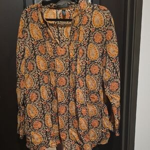 Lauren Ralph Lauren Orange and Black Paisley Blouse